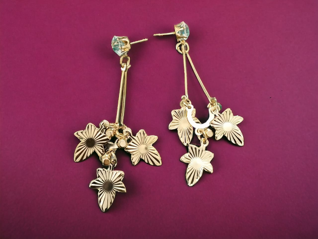 Golden Leaf Flower Earrings