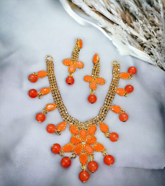 Orange Pearl Necklace Set