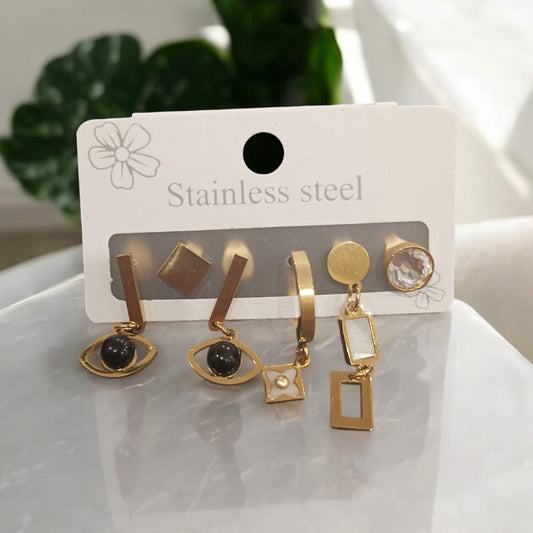 Stainless Steel Set Of Three Earrings