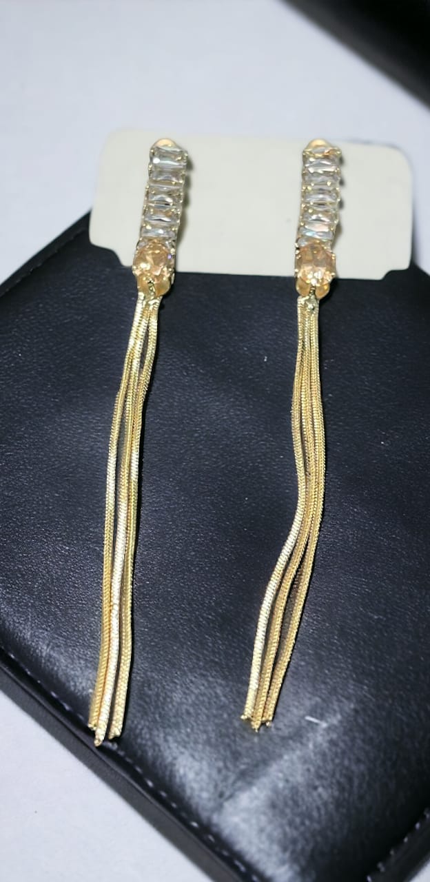 Trendy Golden Long Earrings