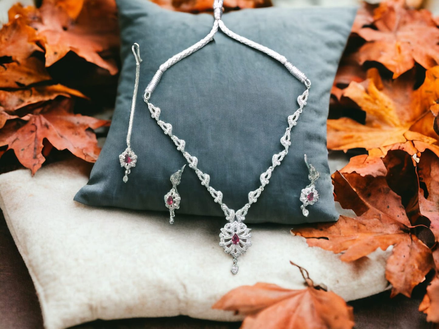 Silver Sapphire Necklace Set