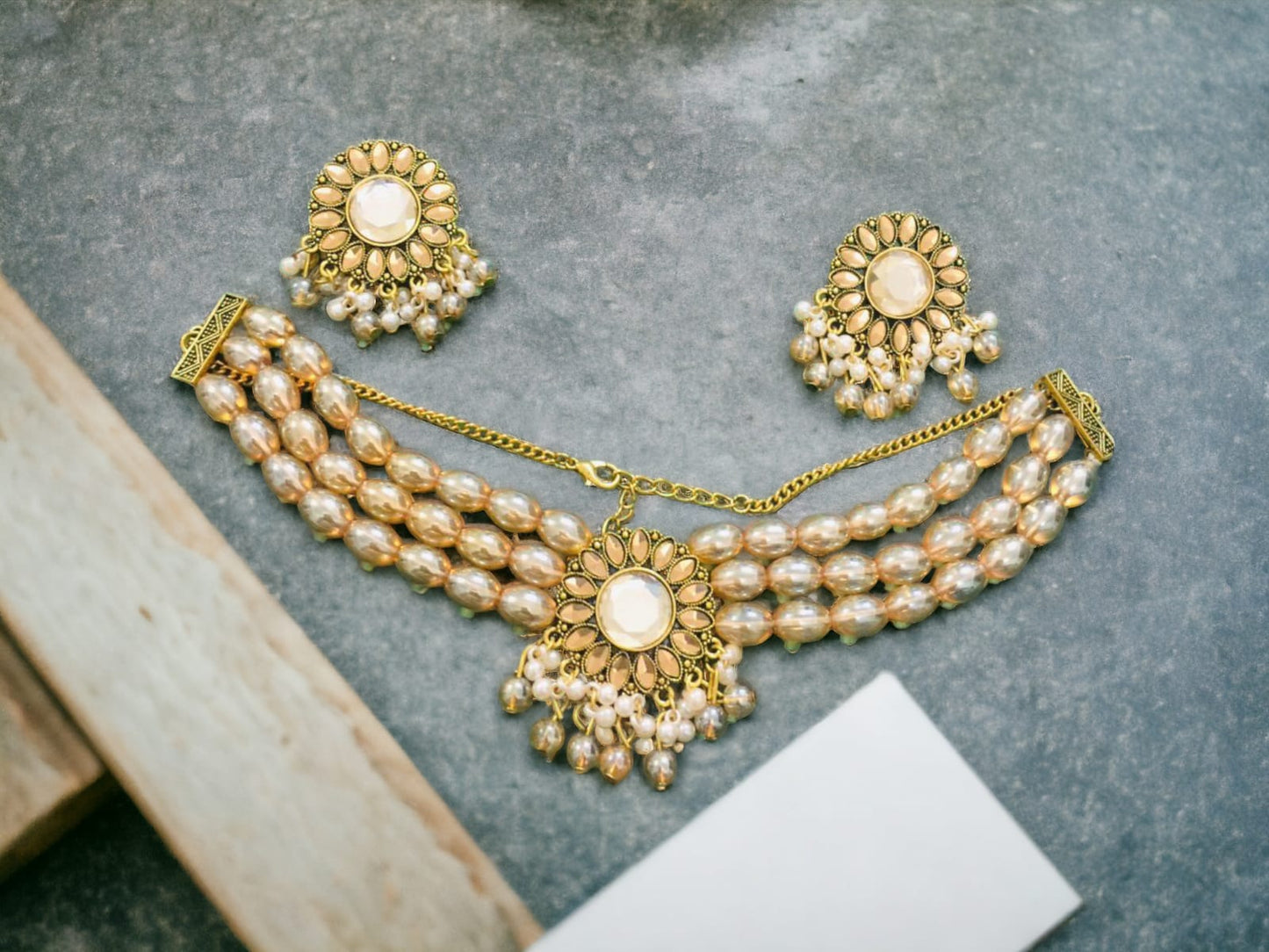 Golden Pearl Choker Set