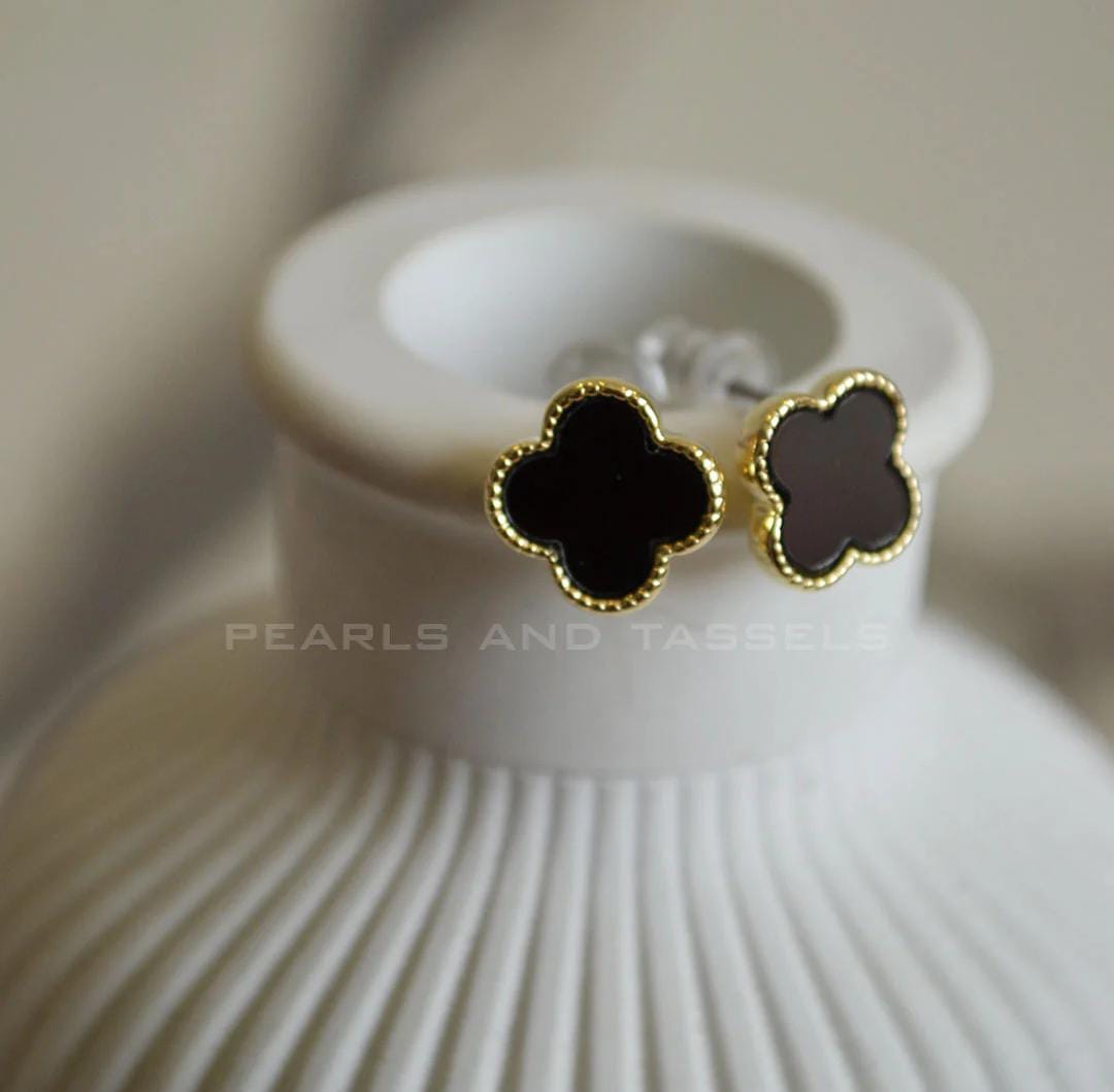 Black & Gold Floral Earrings